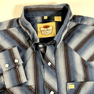 Larry Mahan Shirt Mens 2XL Blue Western Striped Cowboy Collection Pearl Snap